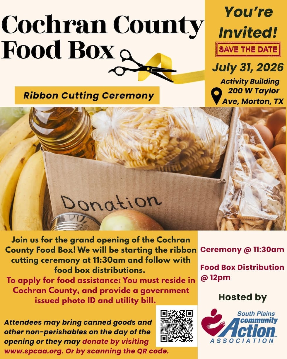 Join us for the grand opening of the Cochran County Food Box. We will be starting the ribbon...