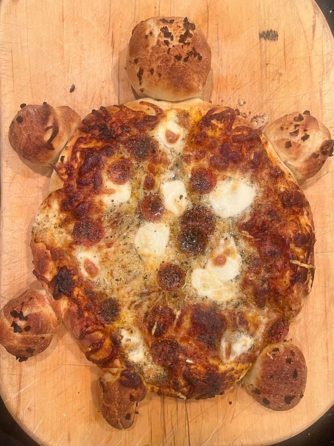 So I made a turtle inspired pizza 🐢