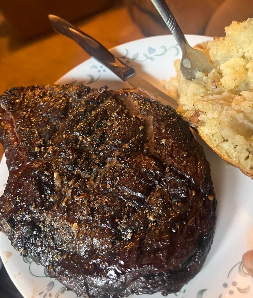 Steak Seared From Frozen Over the Chimney Then Finished In The Oven.