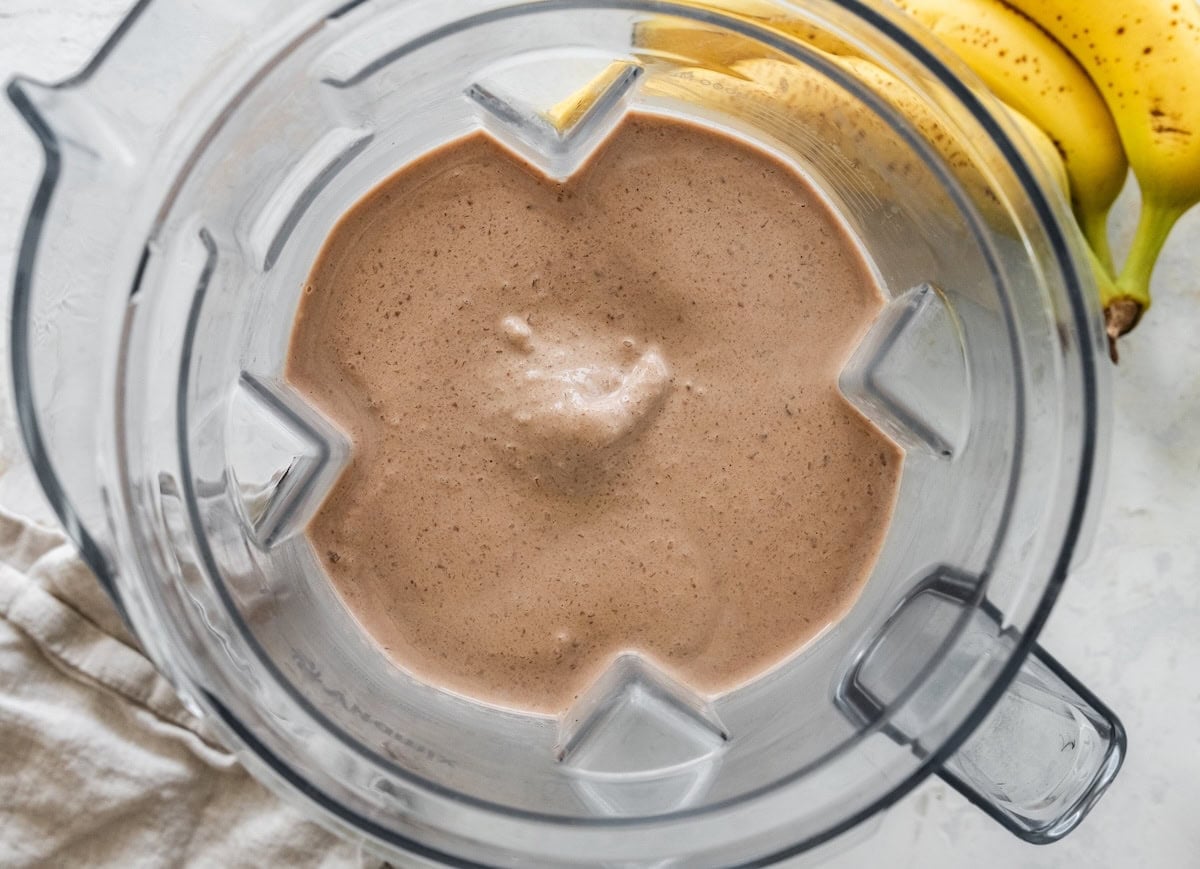 A copycat chocolate Wendy's frosty in a blender.