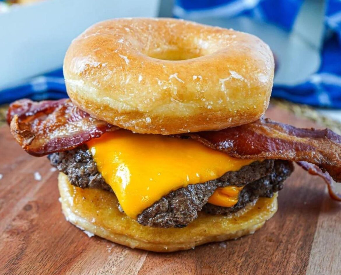 Glazed Doughnut Bacon Cheeseburger Sandwich