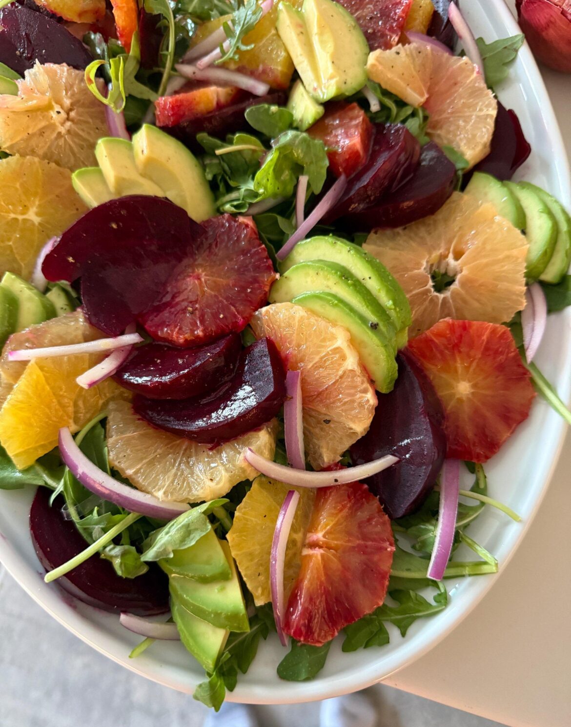 Blood orange, beet, and avocado salad with arugula and red onion [1936x2465] [OC]