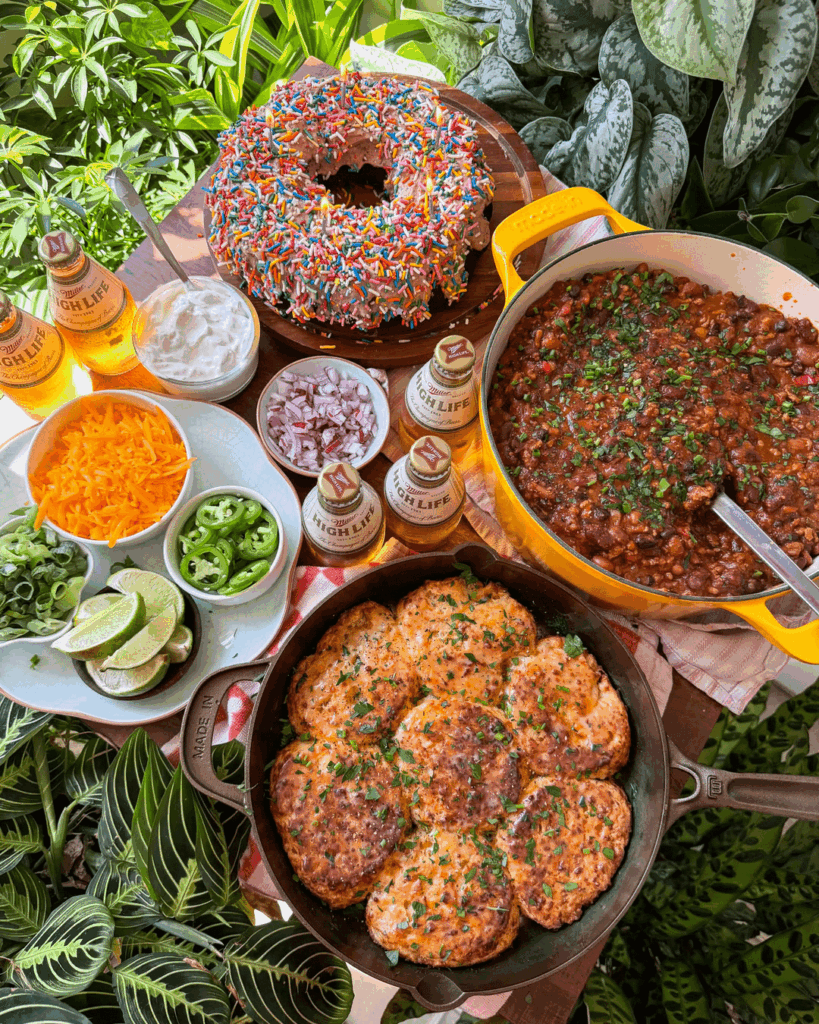 Chili and cornbread cheddar biscuits