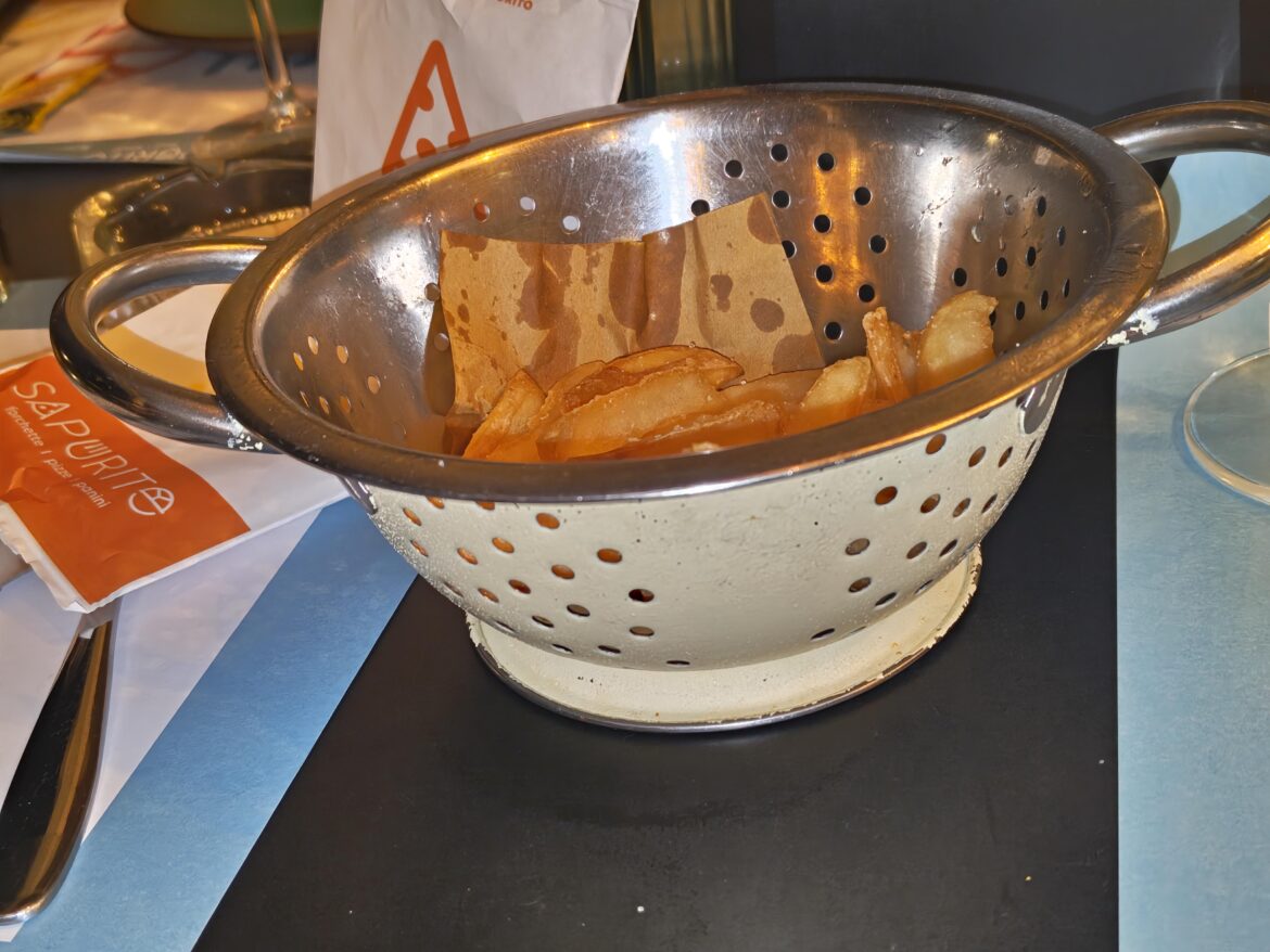 Fries in a strainer