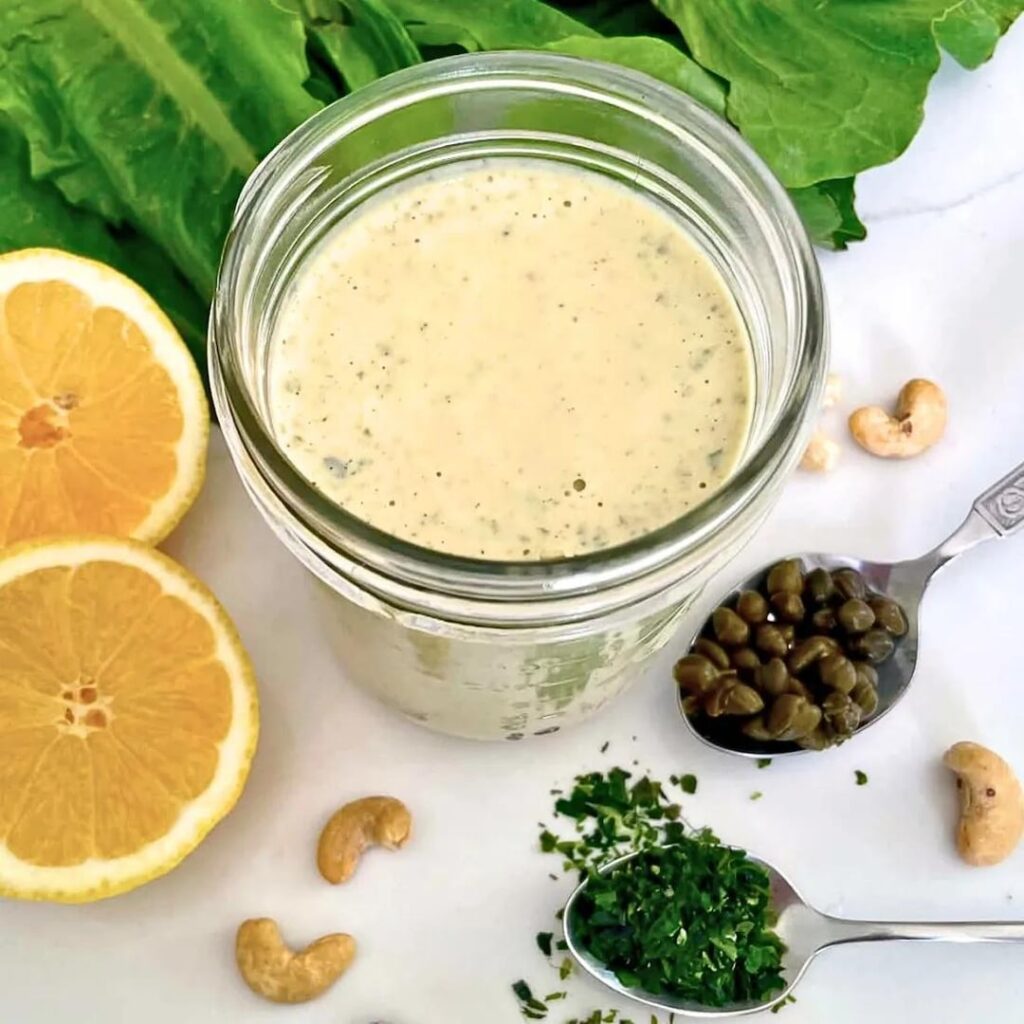 Oil-Free Plant Based Caesar Dressing made with Artichoke Brine and Cashews