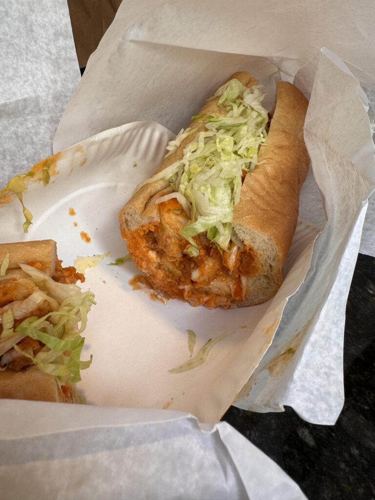 Buffalo chicken tenders cut up, American cheese, lettuce