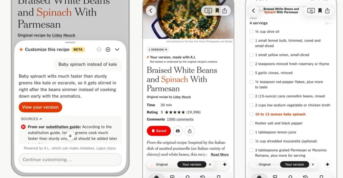 The NYT Cooking app is testing AI recipe modifications The NYT Cooking app is testing AI recipe modifications