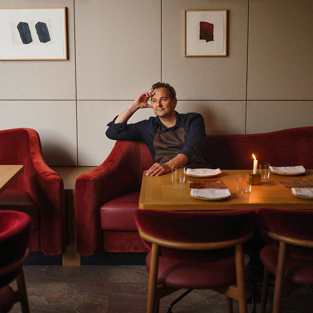 Chef Daniel Humm in the dining room of Humm in New York City.